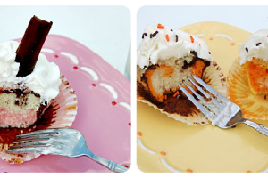neapolitan and candy corn cupcakes