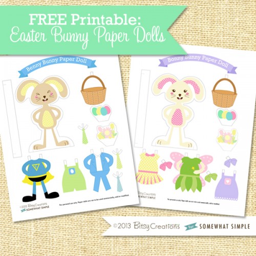 Free Printable Easter Bunny Paper Dolls from Somewhat Simple