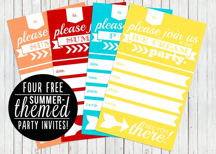 four free summer themed party invites