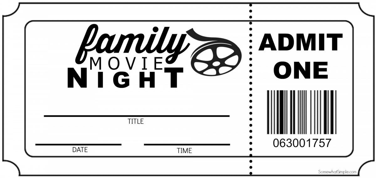 Family Movie Night Invitation+Tickets Somewhat Simple