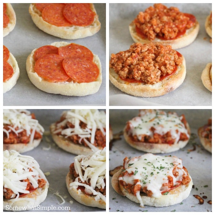 a step by step collage of how to make pizza burgers