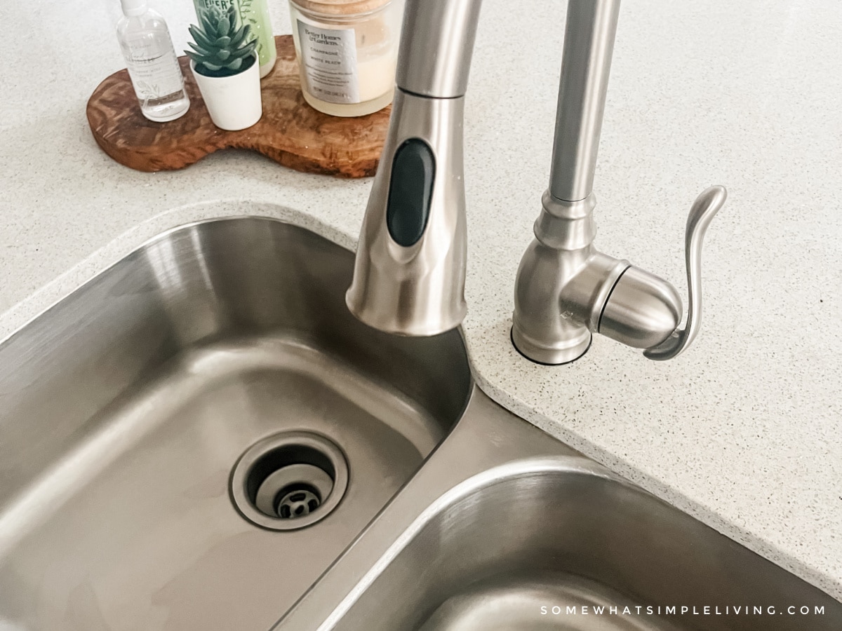 overhead shot of a clean kitchen sink