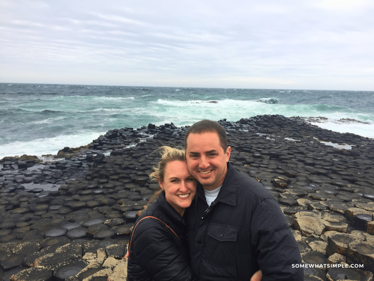 Steph and Rob standing on the Giant's Causeway, Ireland