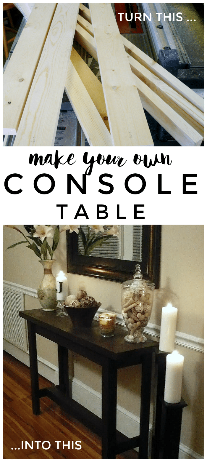 This DIY Console Table Project will show you how to take a $40 pile of wood and turn it into a beautiful piece of furniture in just about 4 hours! #easydiy #diy #diyproject #howto #howtomake #table via @somewhatsimple