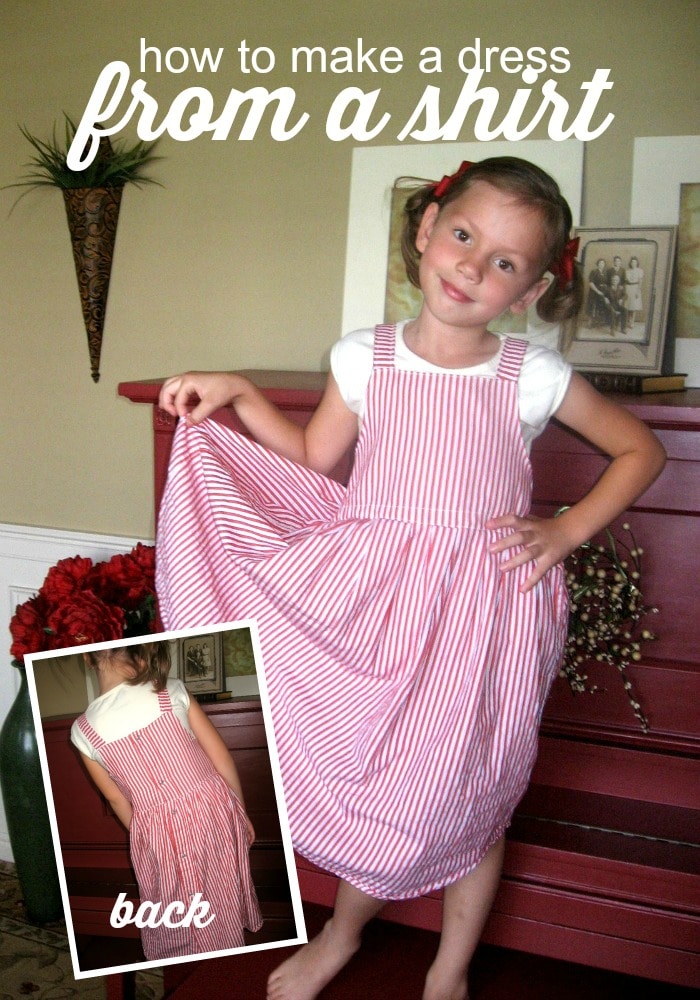 A sewing project from items in your husbands closet - here is how to make a dress out of a shirt! via @somewhatsimple