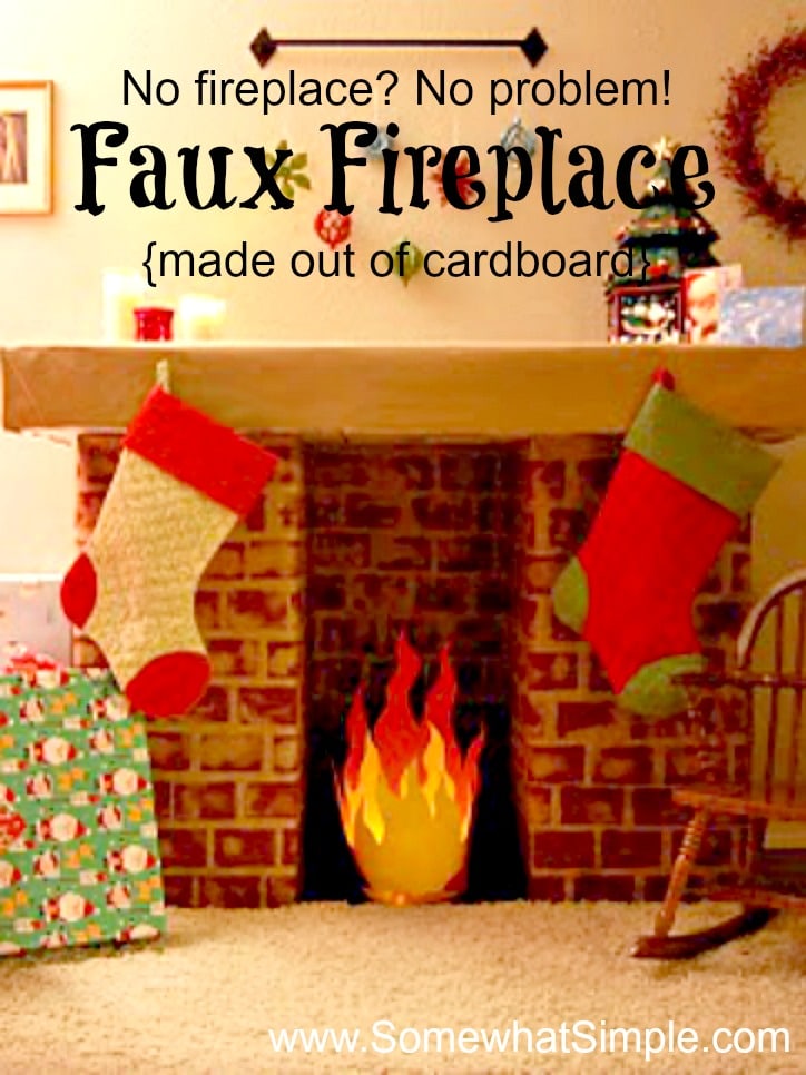 a faux fireplace with a paper flame