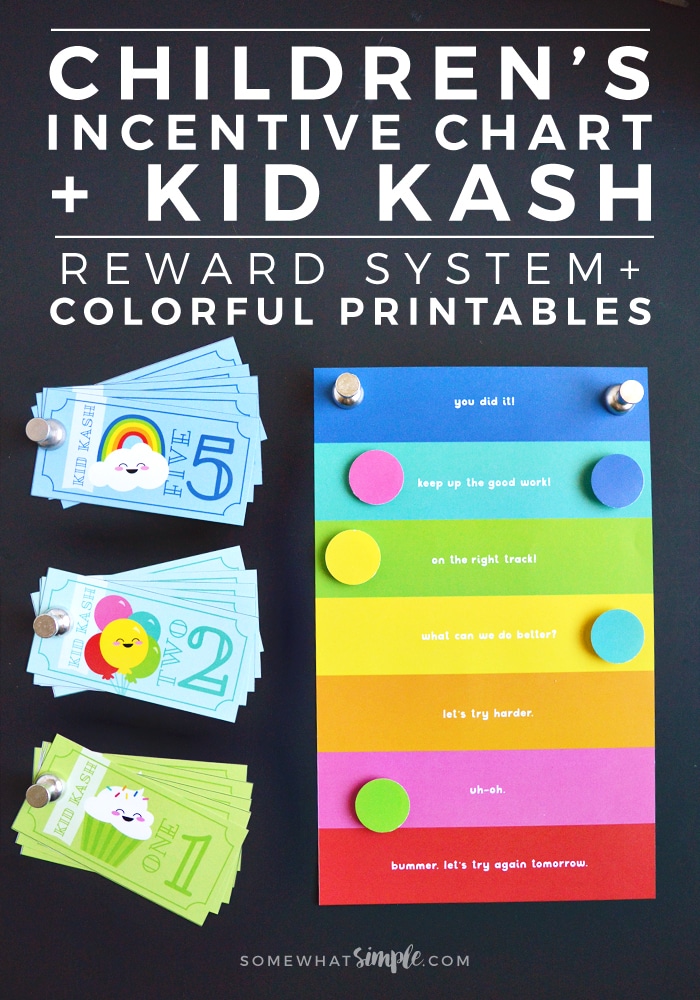 These colorful Child Behavior Chart + Kid Kash Printables are such a great way for kids to visually see how they're doing! via @somewhatsimple