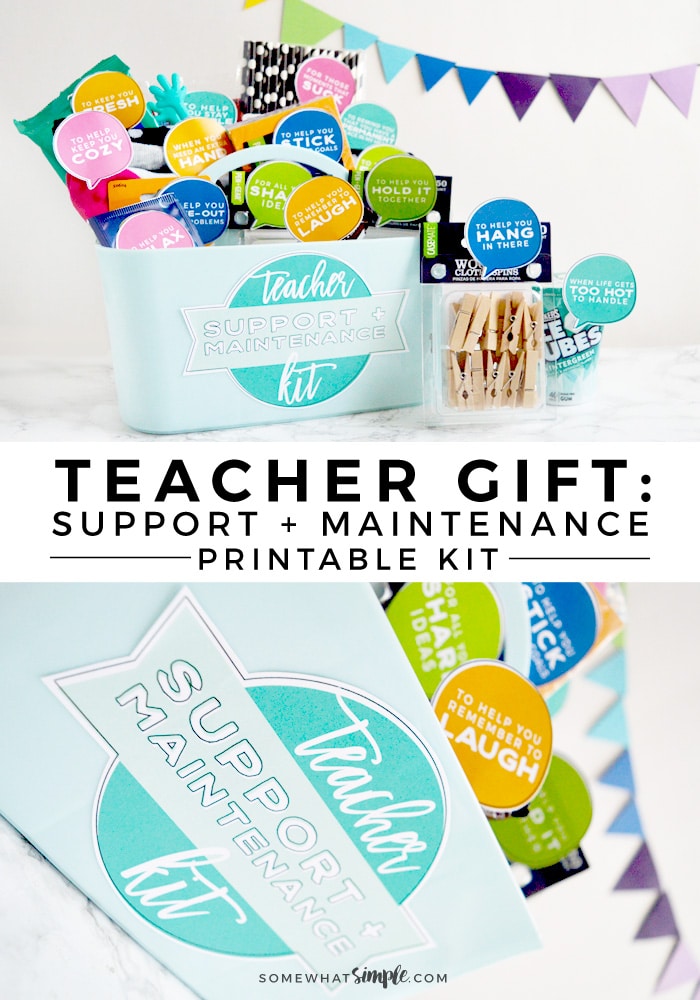 This darling + creative Teacher Support and Maintenance Kit is a great & clever way to thank those wonderful teachers! Get your colorful printables now! #teacherappreciation #teacherappreciationideas #printable #teachergifts #giftidea
