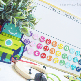 a magnetic chore chart for kids with colorful DIY magnets you can make with these printables