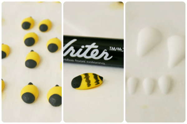 step by step process on painting the bumble bee cookies