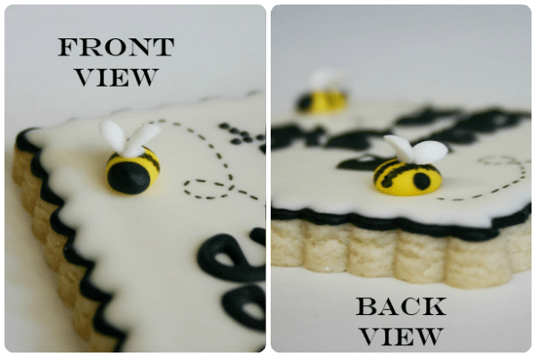 different views of a bumble bee cookie