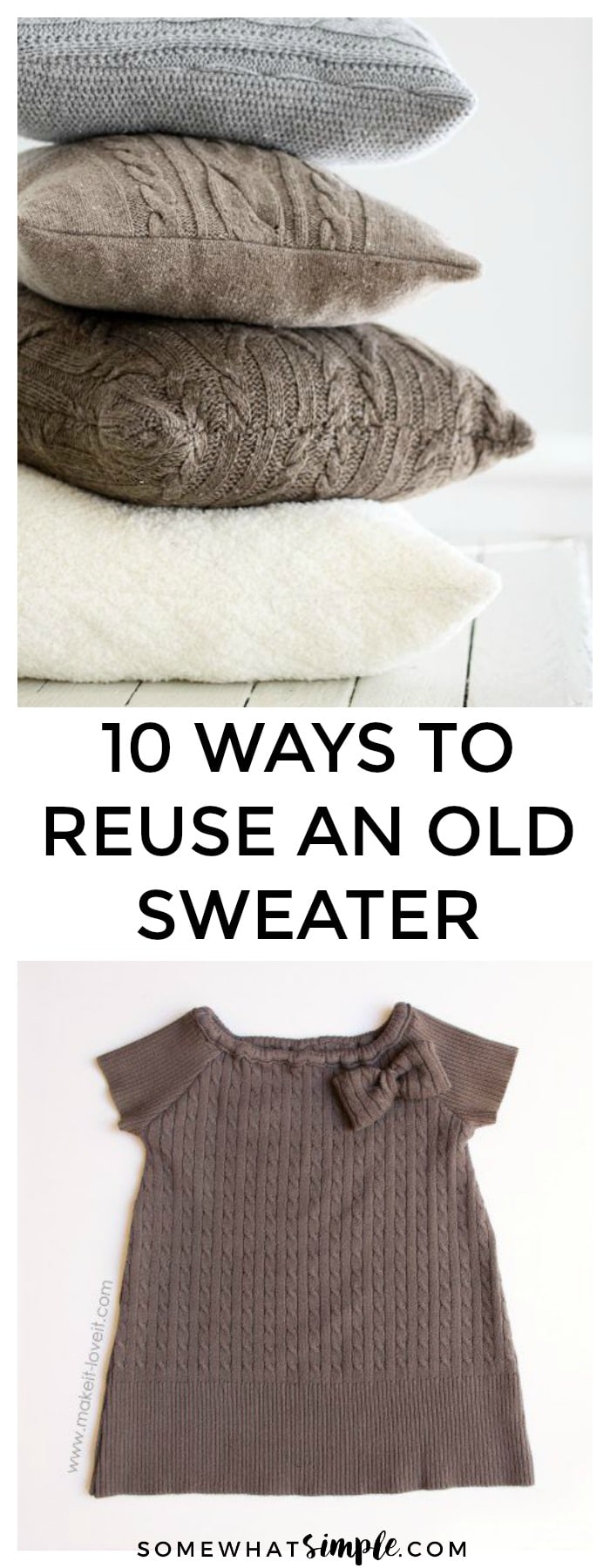 Before you toss your old, unwanted sweaters, think again. Here are 10 Not So Ugly Christmas Sweater Ideas that will turn even the ugliest of sweaters into something cute and functional! via @somewhatsimple