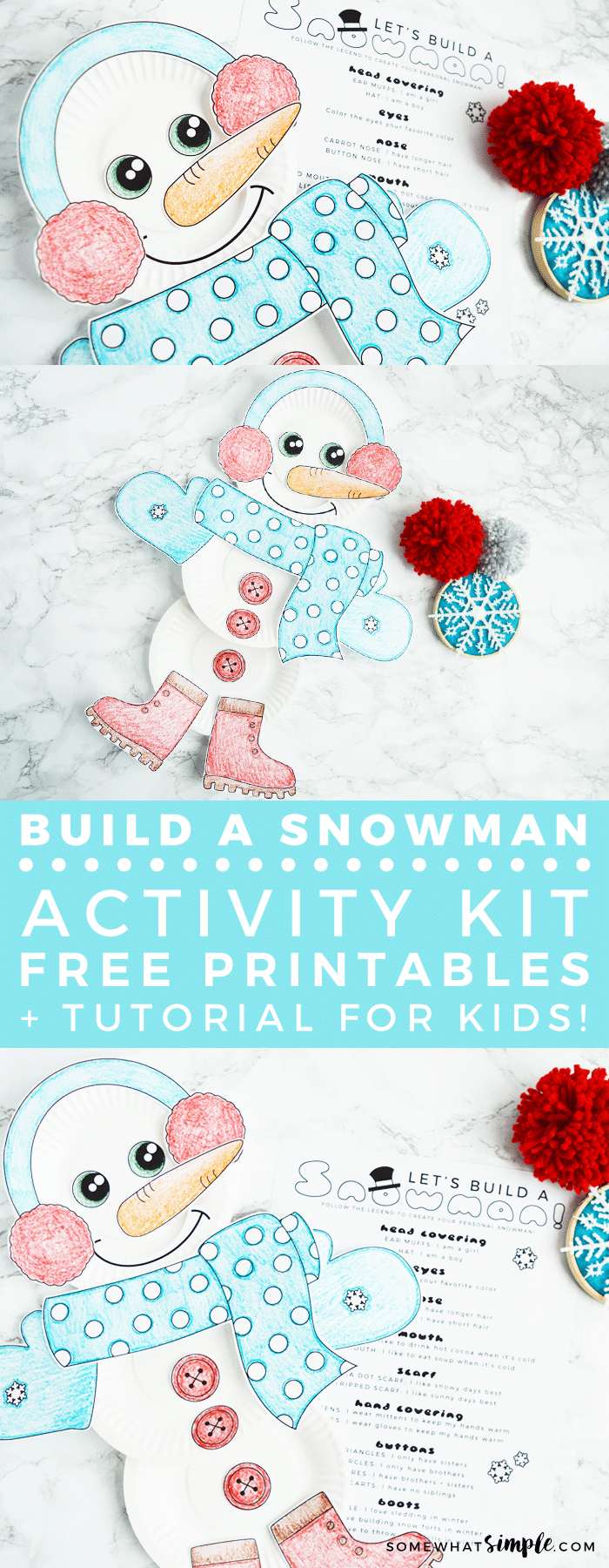 This Build A Snowman Printable Activity Kit is a darling idea for kids of all ages! Follow the legend, and they'll have a cute snowman that's just as special and unique as they are! via @somewhatsimple