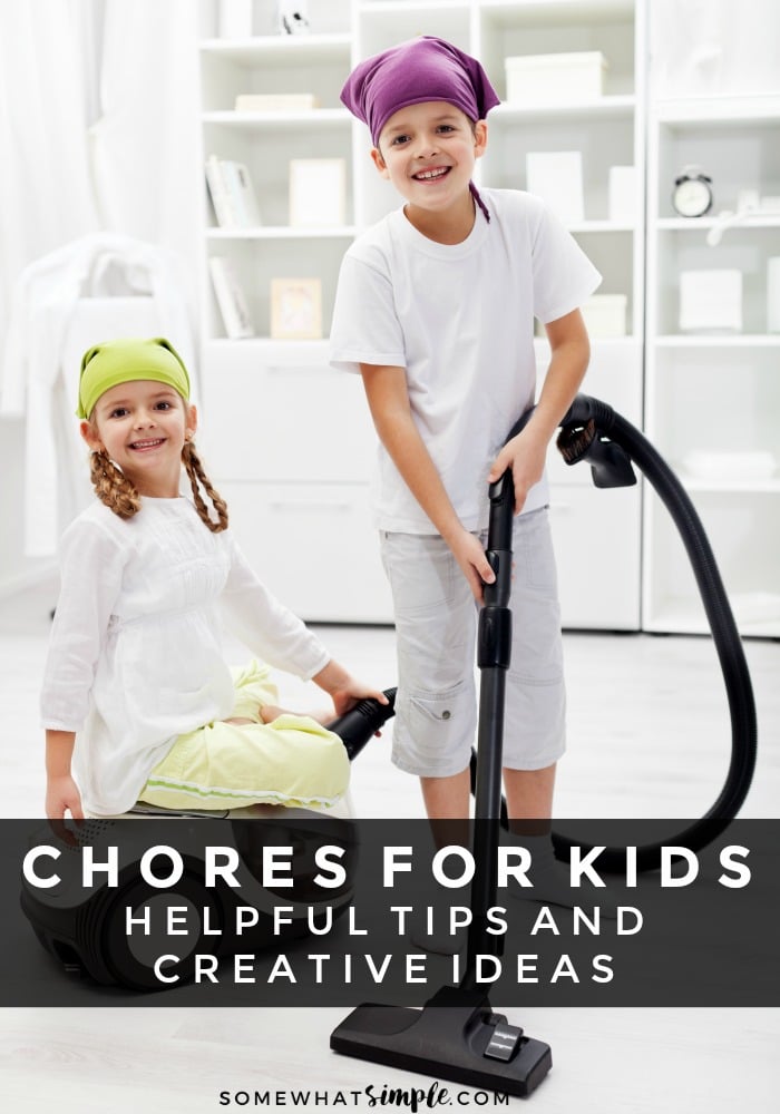 The best chores for kids and how to teach responsibility and get help around the house.  #Kidschores #chorecharts #printablechorechart #kidscleaning #tidy #kidsjobs #jobchart via @somewhatsimple