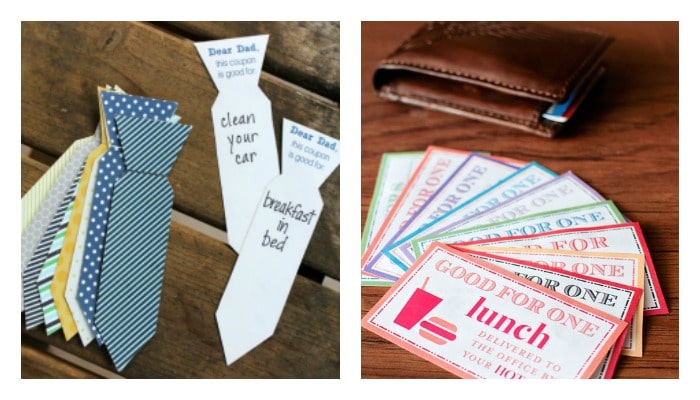 Easy Father's Day Gifts are these coupon books that look like different ties or rectangle coupons in different collors