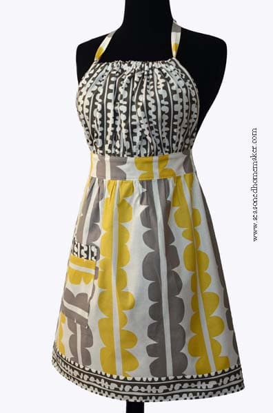 a finished fabric apron on a mannequin
