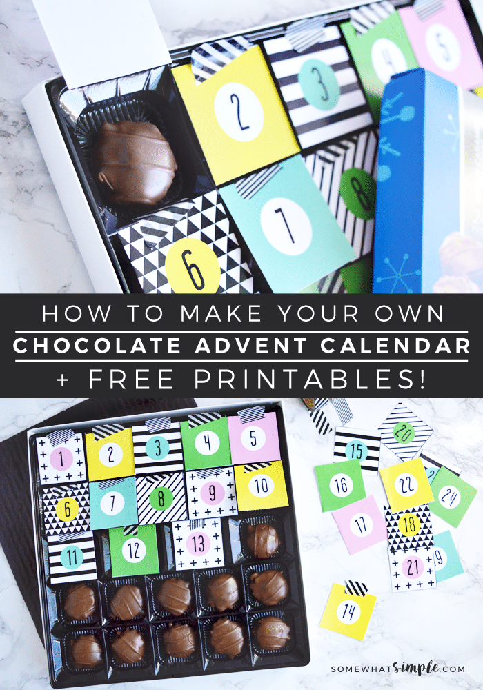 You won't believe how simple it is to turn an ordinary box of chocolates into a delicious countdown activity! Our Chocolate Christmas Advent Calendar is definitely a tradition you'll want to keep doing every year. #christmasadventcalendar #freeprintable #chocolatechirstmascalendar #christmascraft via @somewhatsimple