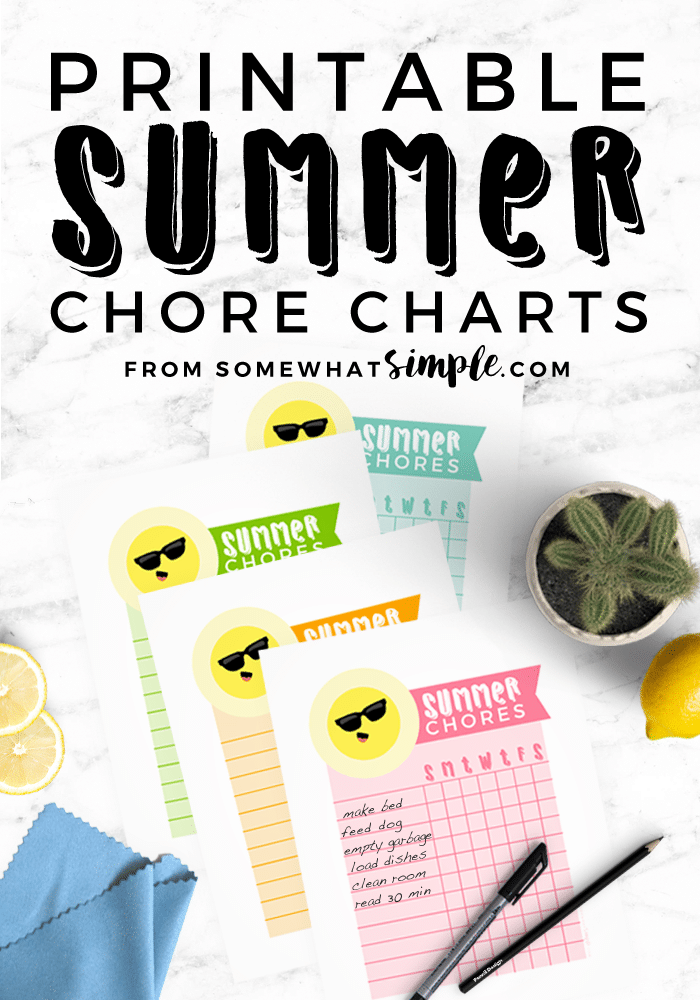 These colorful printable summer chore charts for kids are a darling way to help kids remember to do their chores before heading off to play, or watching TV! via @somewhatsimple
