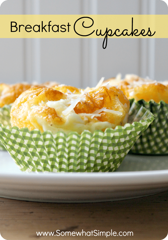 These Delicious Breakfast Cupcakes Are A Fun Twist On A Traditional Omelet That Will Get Your Day Started Off Right.  You Can Quickly Customize These Breakfast Cupcakes So Everyone Is Happy. #breakfast #easyrecipe #breakfastcupcakemuffins via @somewhatsimple