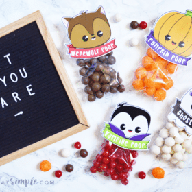 halloween treat bags with warewolf, vampire, ghost and pumpkin poop toppers