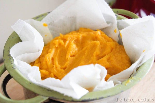 a bowl filled with this easy recipe for homemade pumpkin puree