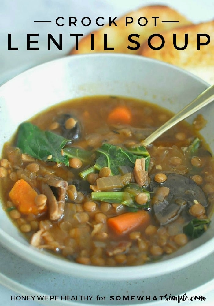 If You Are In The Mood For Something Delicious, Healthy, And Filling, You Will Really Enjoy This Simple Crock Pot Lentil Soup.  Filled With Lentil Beans, Vegetables And A Delicious Blend Of Spices, This Soup Is A Healthy Comfort Food Recipe. This Lentil Soup Recipe Is Perfect For A Cold Winter Day. #lentilsoup #crockpotlentilsoup #crockpotrecipe #easydinner #lentilsoupslowcookerrecipe via @somewhatsimple