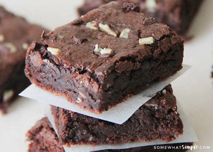 a stack of Creme de Menthe Brownies