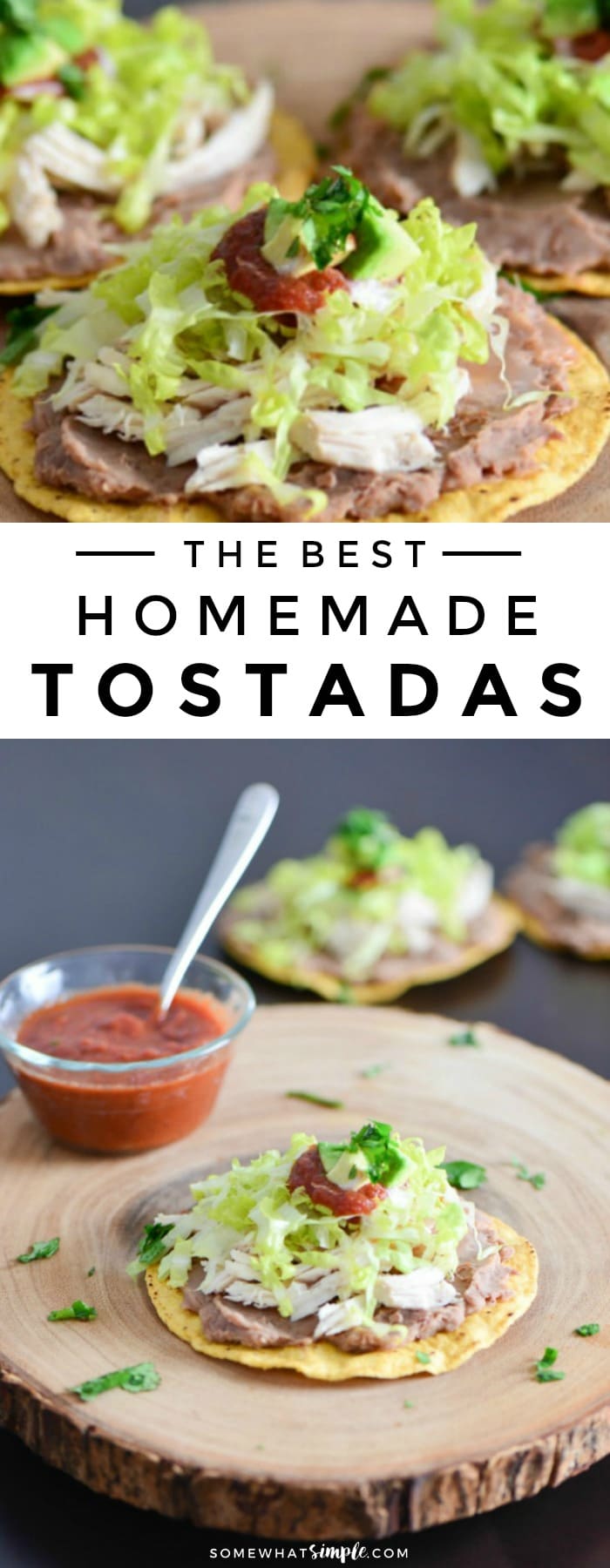 These homemade tostadas are the perfect Cinco de Mayo celebration food! You may be thinking that you don’t need a recipe for tostadas, but you do. And this is it. via @somewhatsimple