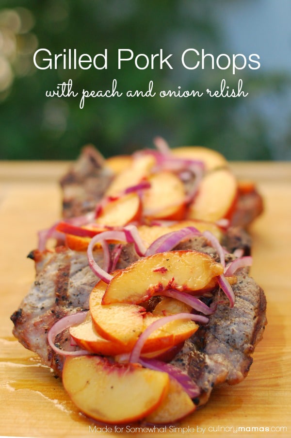 If you need a simple recipe that will amaze your summer guests (or your three-year-old), Pork Chops With Peach and Onion Relish definitely fits the bill! via @somewhatsimple