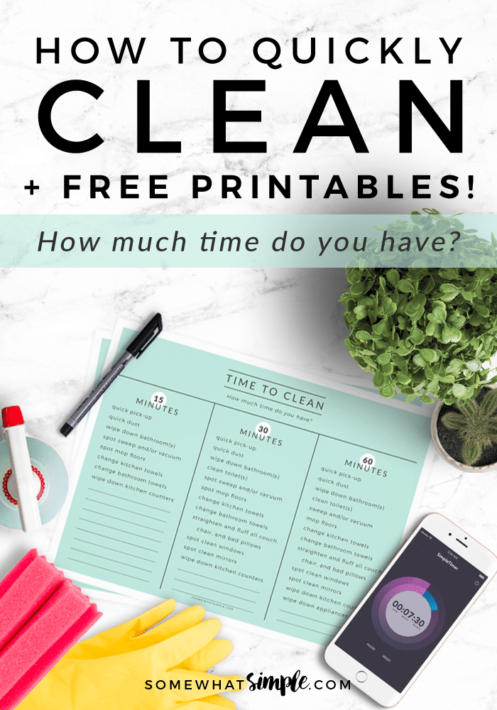 Have some time to do a little cleaning, but don't know where to start? We've got some tips and a free printable to get you on your way to a cleaner home in minutes! via @somewhatsimple