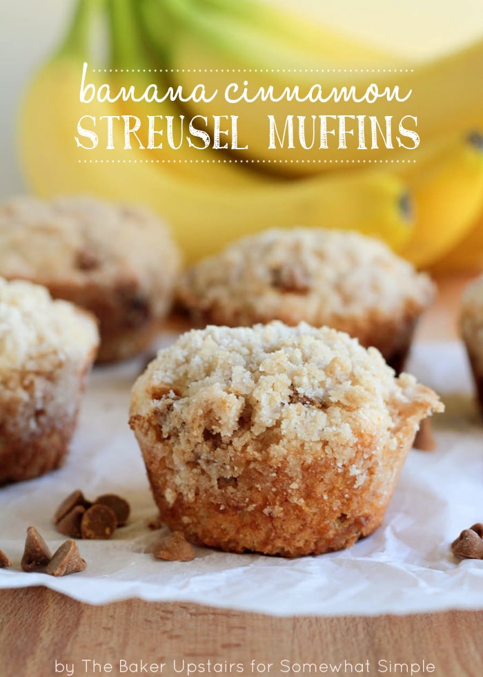 These banana cinnamon streusel muffins are full of flavor, and super delicious! via @somewhatsimple