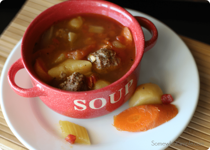 a bowl of homemade mexican albondigas soup