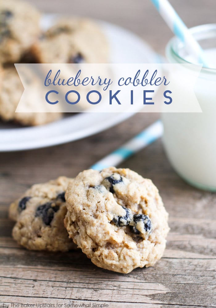 Enjoy your favorite dessert in cookie form with these tasty blueberry cobbler cookies. Made with oatmeal, blueberries and a few other simple ingredients, these cookies are easy and delicious. #blueberrycobblercookies #blueberrycookierecipe #oatmealblueberrycookies #easycookies via @somewhatsimple