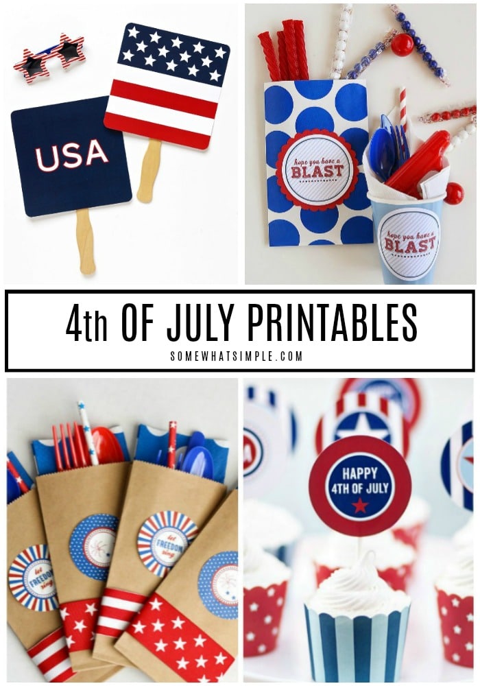 Get ready to celebrate Independence Day with 15 favorite 4th of July Printables!  These adorable ideas will help make your July 4th more festive and patriotic. #4thofjuly #printables #july4thfreeprintables #july4thdecorations #july4printablesforkids via @somewhatsimple