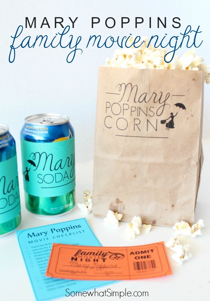 Get ready for the ultimate Mary Poppins family movie night with free printables from the classic Disney movie. #marypoppins #movienight #printables #familymovies via @somewhatsimple