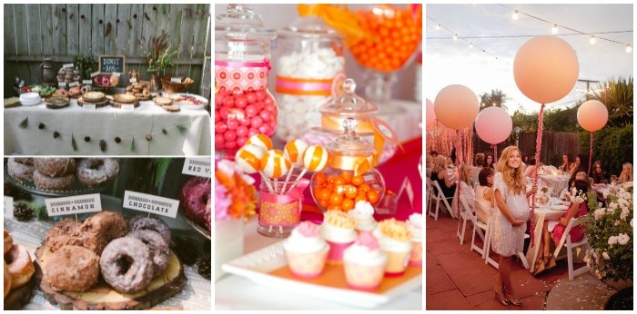 four picture of different outdoor baby shower theme ideas for baby shower held in a backyard