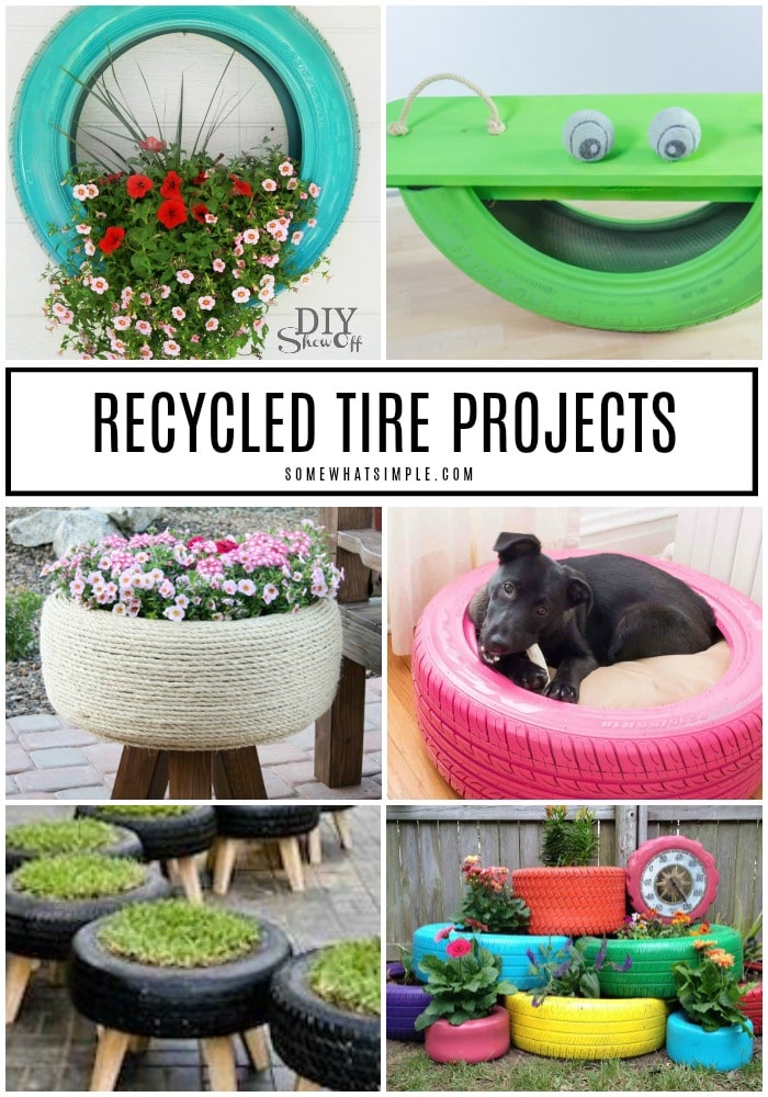 Old tires can be a nightmare to recycle, but have no fear! Here are 10 tire recycling ideas that will give your old tires new life and make them look amazing! #diytireprojects #gardentireprojects #backyardtireprojects #creativetireprojectideas #tireprojectsforkids via @somewhatsimple