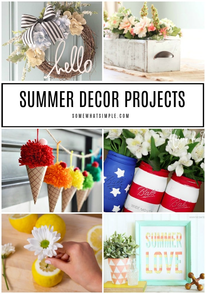 Freshen up your home this summer with some fun summer DIY projects! We're sharing 20 of our favorite summer decorating ideas you can make for your home today!  #summer #decor #DIY #projects via @somewhatsimple