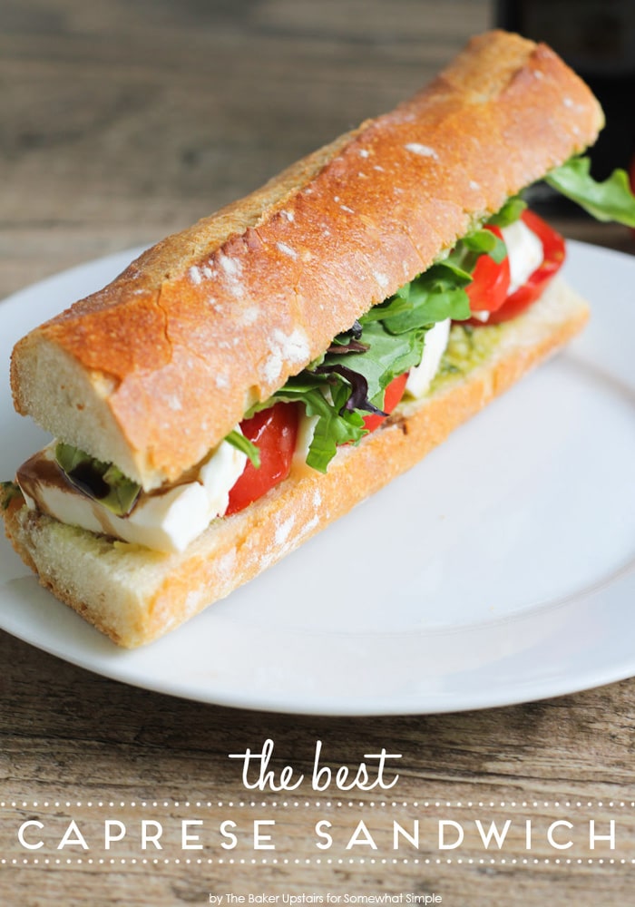 This Caprese sandwich recipe is a simple and delicious lunch idea.  This sandwich is loaded with fresh basil, tomatoes, mozzarella cheese with a balsamic vinegar. This classic sandwich is so good you'll want to eat it every day! #capresesandwich #whatiscaprese #capresesandwichrecipe #balsamiccapresesandwich #italiancaprese via @somewhatsimple