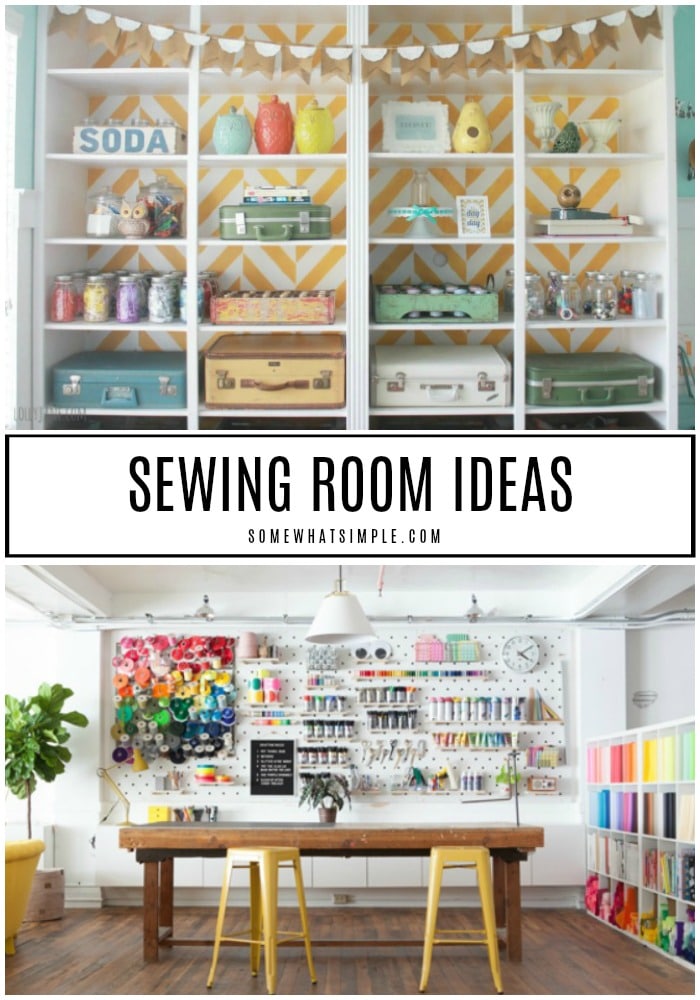 If you're looking for sewing room ideas and inspiration, you've come to the right place! We're showing you 10 of our favorite ways to decorate and organize the sewing room!  #sewingroom #decor #craftroom via @somewhatsimple