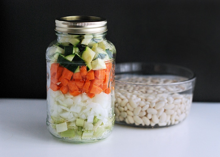 chopped vegetables and beans