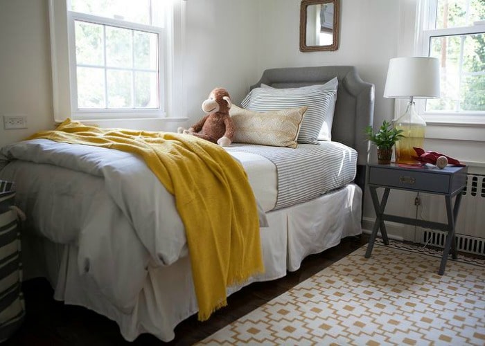 yellow and gray bedroom for boys