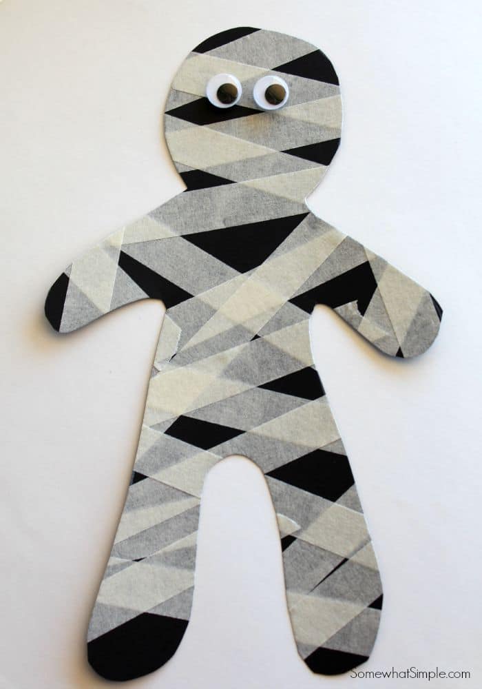 Masking Tape Mummy - fun little Halloween kids craft for parties!