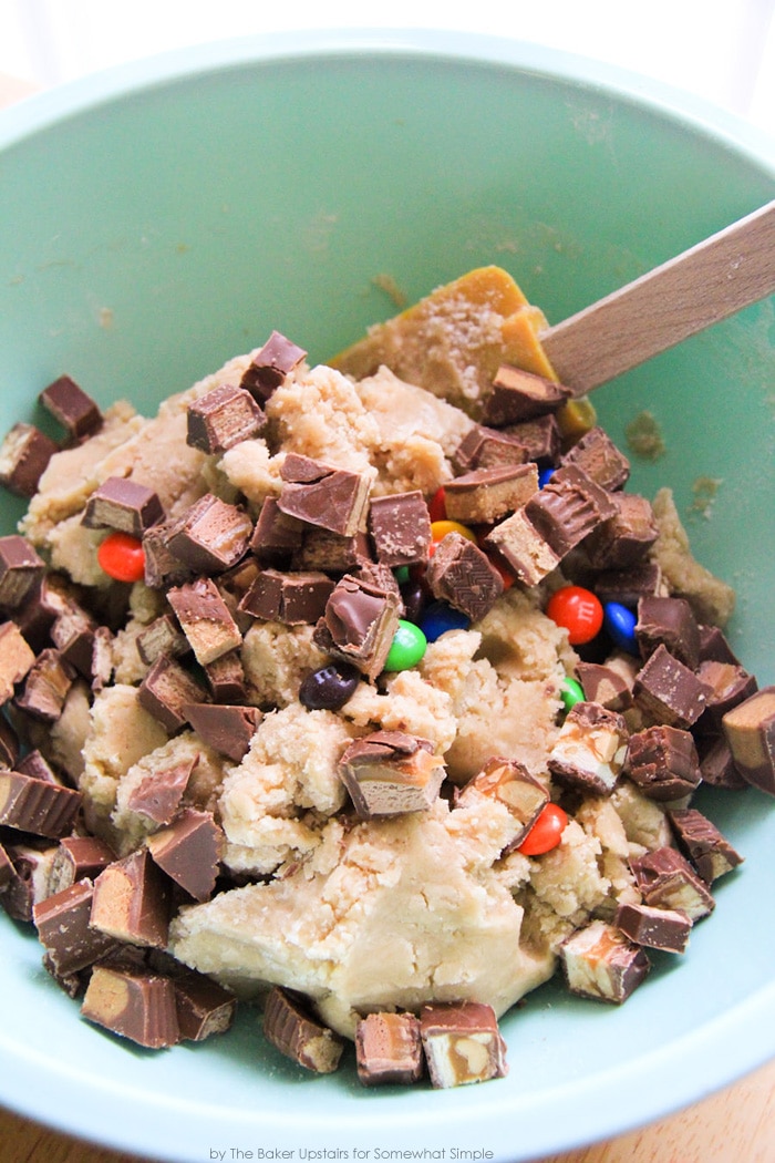 Blondie dough with candy bar pieces