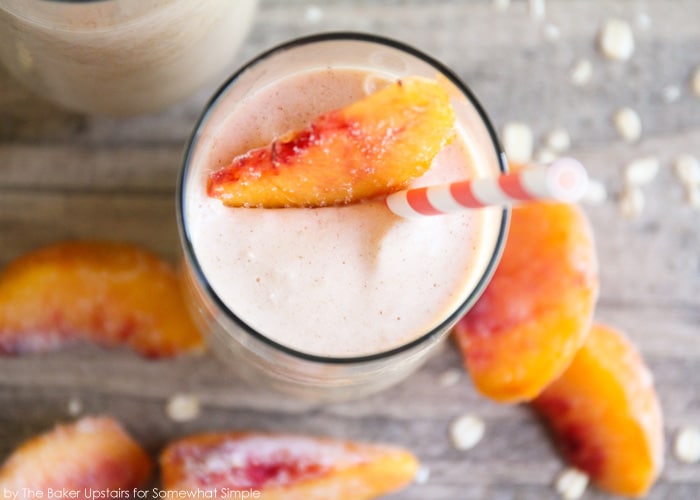 a smoothie made with frozen peaches