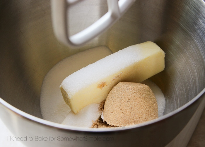 butter and sugar in a mixing bowl