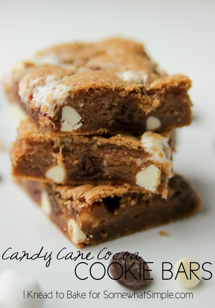 Candy cane cookie bars are a delicious treat to enjoy during the holiday season. They have the perfect blend of peppermint and chocolate and are simply irresistible. via @somewhatsimple