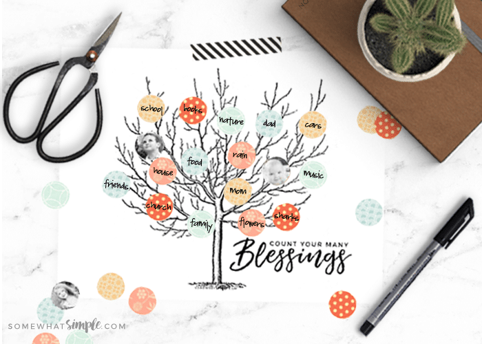 a blessing tree printable laying on a counter