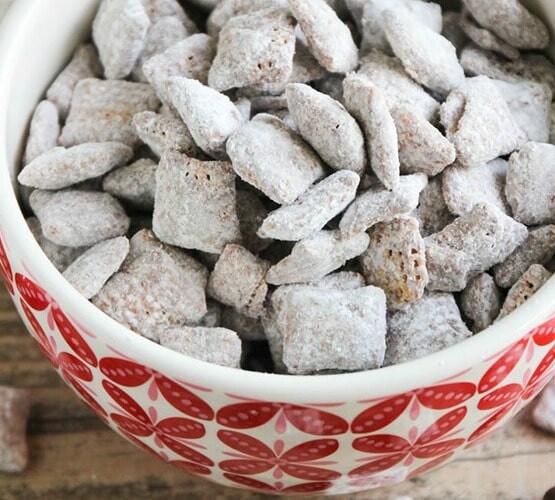 bowl of muddy buddy chex mix