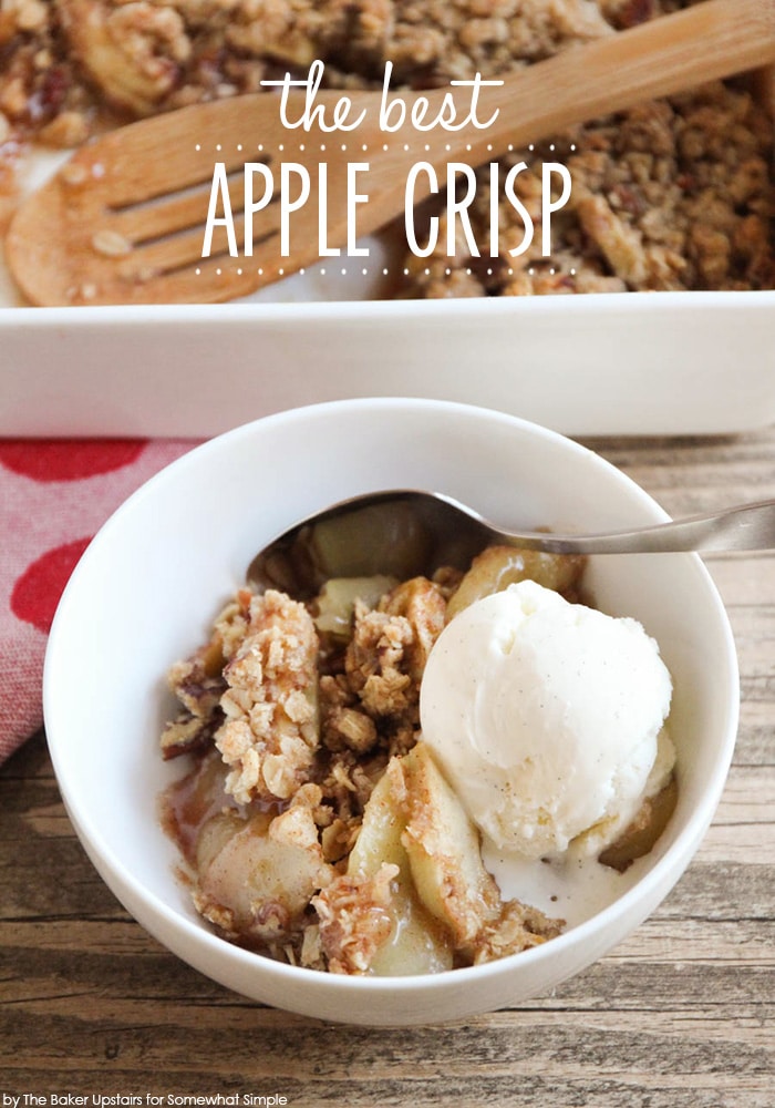 Loaded with crisp delicious apples, this apple crisp recipe is so easy to make and unbelievably delicious!  I have tried several different apple crisp recipes and this one is definitely my favorite. via @somewhatsimple
